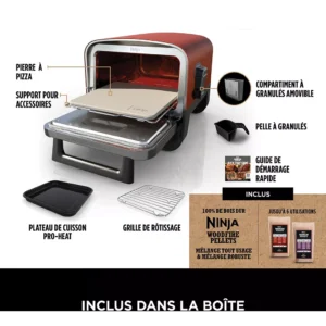 Four à pizza électrique NINJA Woodfire OO101EU orange inox, 1 pizza 30 cm, préchauffage 15 min, jusqu&rsquo;à 370°C