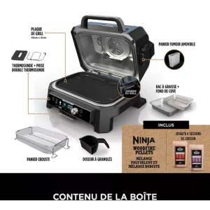 Barbecue électrique NINJA OG901EU Woodfire pro connect à poser, 44.5×26.5 cm