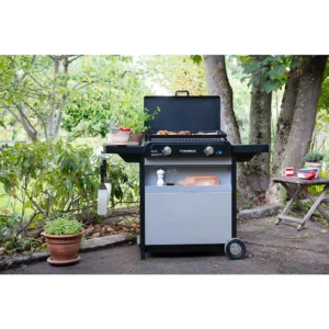 Plancha gaz CAMPINGAZ BLUE FLAME EXLD 2 brûleurs sur chariot, 60×40 cm
