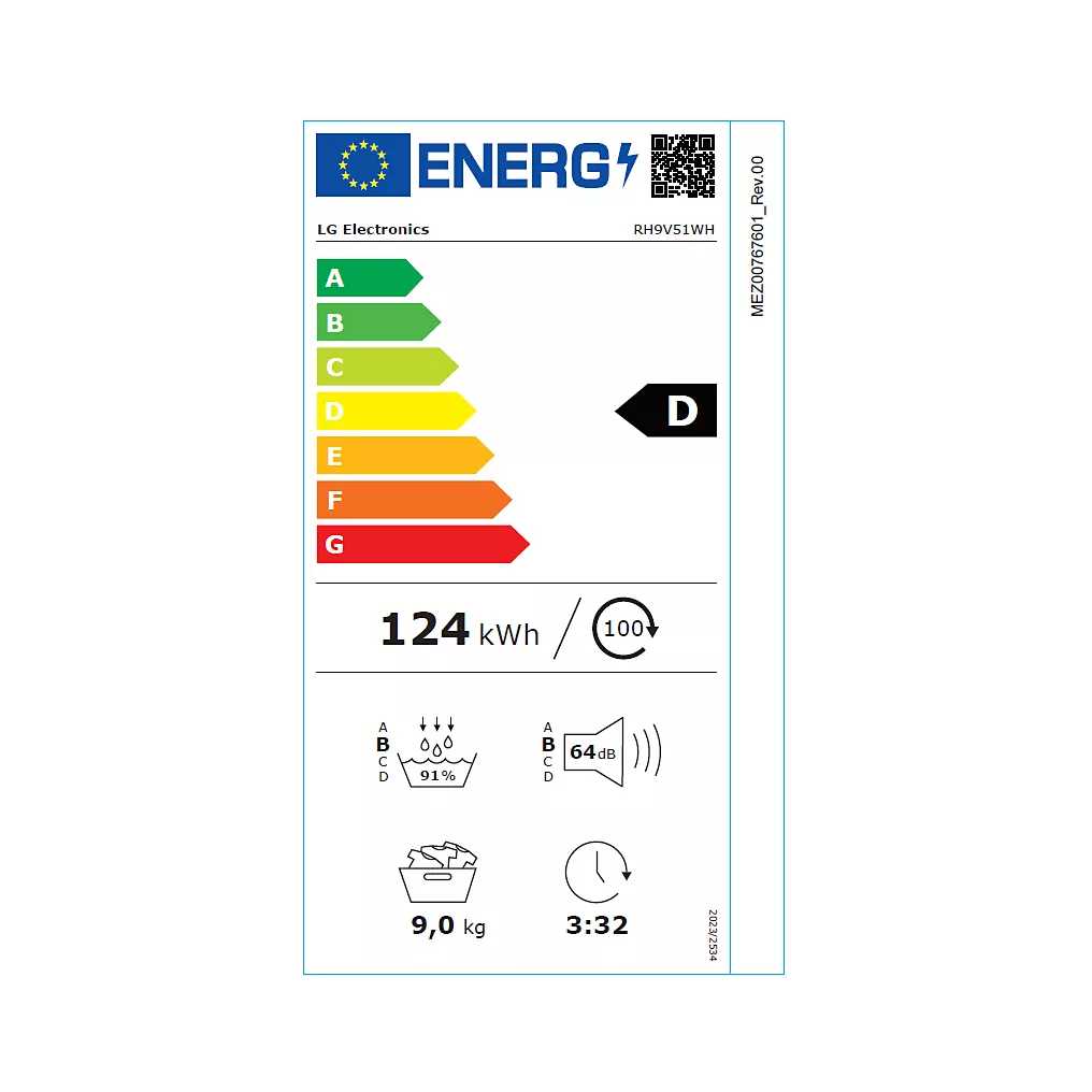Sèche linge pompe à chaleur LG RH9V51WH