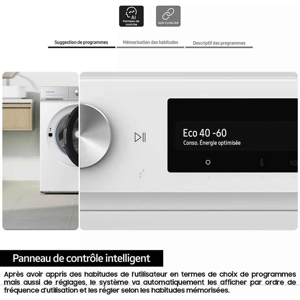 Lave linge hublot SAMSUNG WW11DB7B94GE Bespoke AI