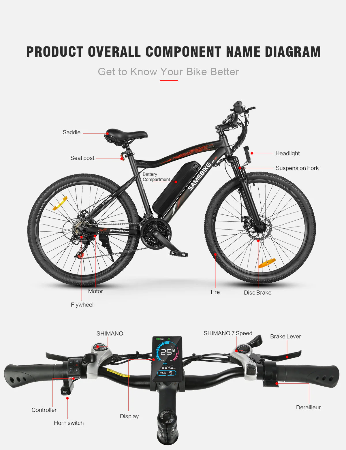 VTT électrique SAMEBIKE SY26-II 500W Moteur