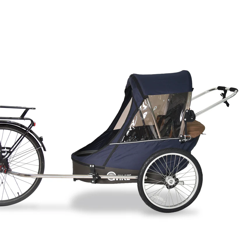 Remorque vélo 2 places 60 kg Wike – Premium Double – Poussette et Kit de Jogging inclus – marine/marron