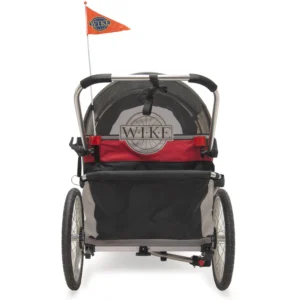 Remorque vélo 2 places 60 kg ​Wike – Premium Double – Poussette et Kit de Jogging inclus – marine/marron