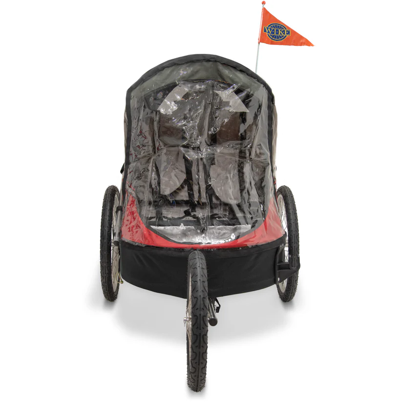 Remorque vélo 2 places 60 kg Wike – Premium Double – Poussette et Kit de Jogging inclus – marine/marron