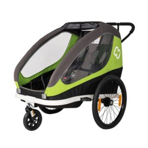 Remorque hamax traveller Bike Trailer for 2 Kids, incl. drawbar and buggy wheel – green/grey