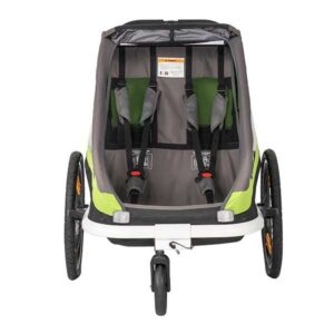 Remorque hamax traveller Bike Trailer for 2 Kids, incl. drawbar and buggy wheel – green/grey