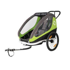 Remorque hamax traveller Bike Trailer for 2 Kids, incl. drawbar and buggy wheel – green/grey