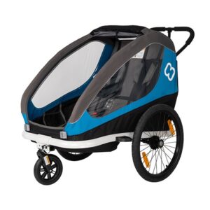 Hamax Traveller Bike Trailer for 2 Kids, incl. drawbar and buggy wheel – petrol blue/grey