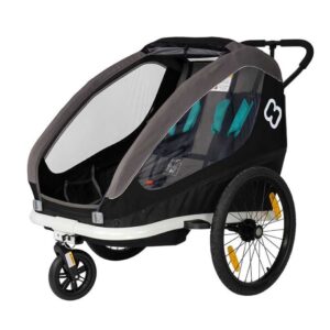 Hamax Traveller Bike Trailer for 2 Kids, incl. drawbar and buggy wheel – black/grey