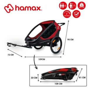 Remorque vélo charge 100 kg Hamax Outback pour 2 Enfants – rouge / noir