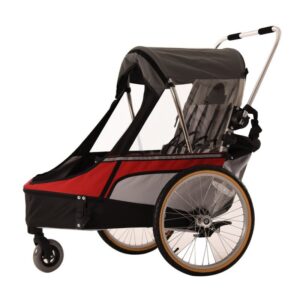 Remorque velo pas cher Wike pour 2 Enfants – Premium Double – Poussette et Kit de Jogging inclus – marine/marron