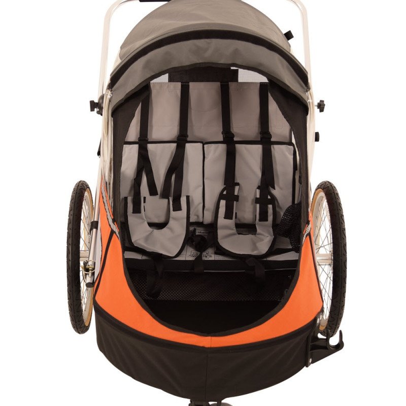 Remorque velo pas cher Wike pour 2 Enfants – Premium Double – Poussette et Kit de Jogging inclus – marine/marron