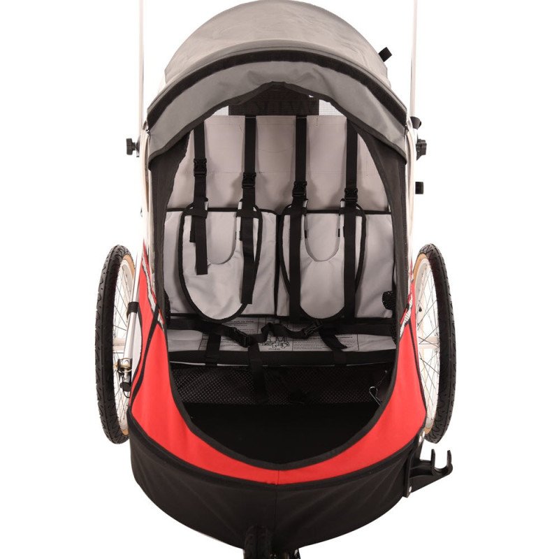 Remorque velo pas cher Wike pour 2 Enfants – Premium Double – Poussette et Kit de Jogging inclus – marine/marron